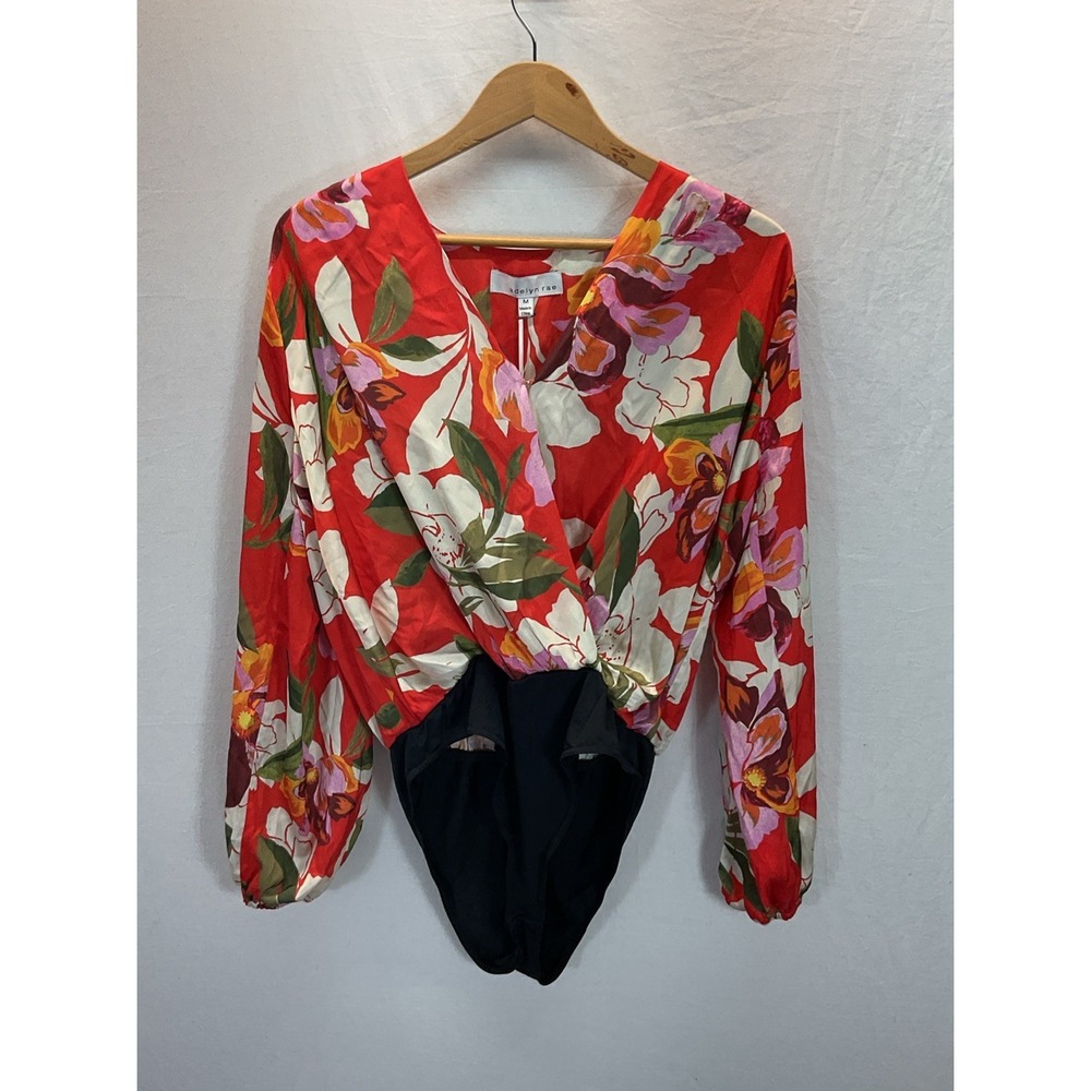 New Adelyn Rae Blouse Women's M Mand  After Hours Bodysuit Long‎ Sleeve Satin